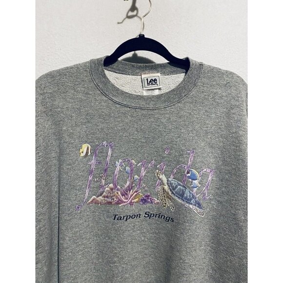 Vintage Lee Sport Sweatshirt Adult Large Florida Tarpon Springs Sea Animals Gray - Picture 2 of 5